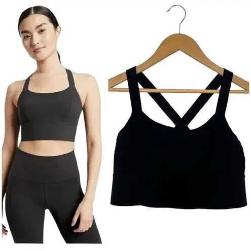 Athleta  Top Womens M Sports Bra Formation Longline Workout Criss Cross Black