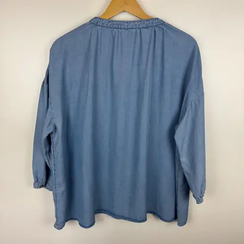 J Jill Denim Womens Tencel Lyocell Button Up Top Sz L Blue Flowy Lightweight Size L