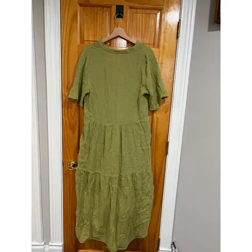 By Anthropologie Crinkle Gauze Tiered Maxi Dress Olive Green V