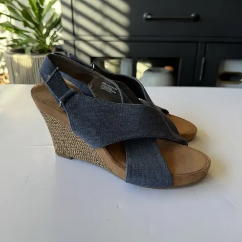 Aerosoles | "Coco Plush" Women's Denim Blue Wedge Weave Sandals Size 9 Rattan