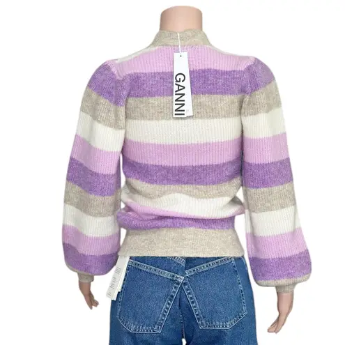 Ganni Balloon Sleeve Wool-Blend Striped Sweater, Violet Tulip, XS