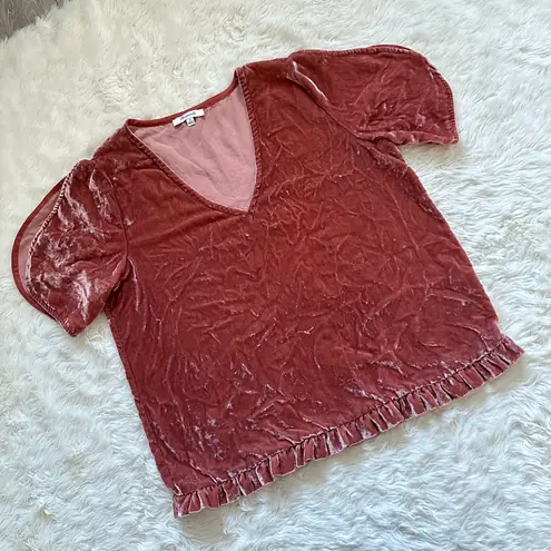 Madewell Blouse Velvet Tulip-Sleeve Ruffle Top V-neck M