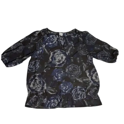 Just My Size Floral Pullover Blouse 3/4 Sleeve Womens 2X (18W-20W) Navy Blue - Image 2