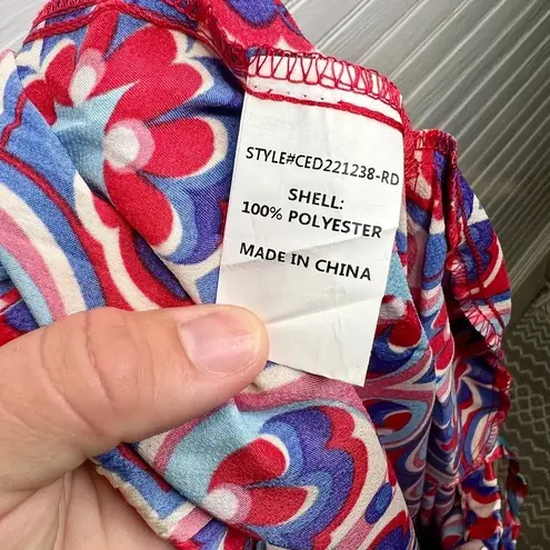 MELLODAY Printed Wide Leg Patterned Pocket Jumpsuit Size XL Red Blue