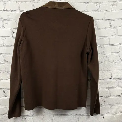 Peter Nygard Nygard Collection Genuine Suede Leather Jacket Silk Knit Sleeve & Back Brown M