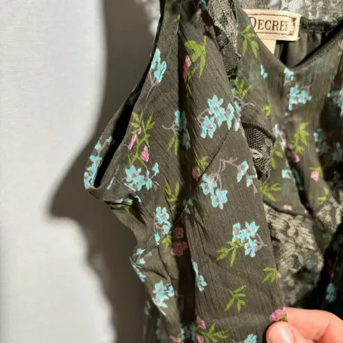 Decree Olive Green Floral Ruffle Lace Fairy Grunge Cami Racerback Tank Top Cottage L