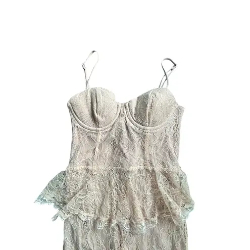 Majorelle Zelda Fitz Gown Nude Lace Ruffle High Slit Corset Bustier XS