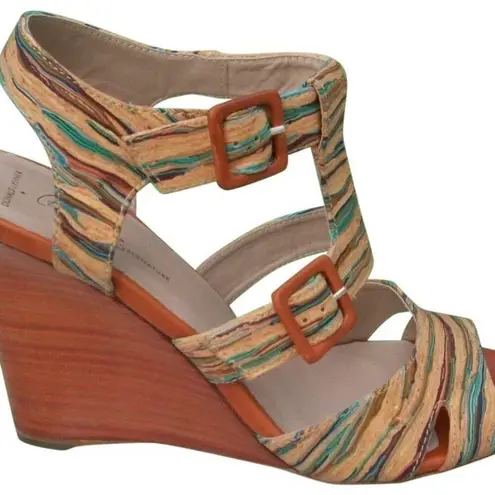 Donald Pliner Couture Hand Painted Multi Color Cork Wedge Shoe Strappy NWT $395 Tan Size 9.5