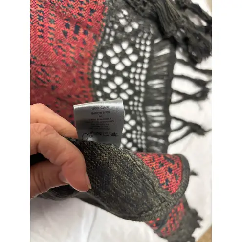 Cine Anthropologie Open Front Boho Crochet Fringe Geometric Cardigan Sweater M Green Size M