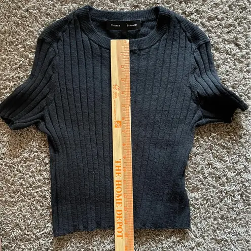 Proenza Schouler Black 100% Wool Ribbed Knit Short Sleeve Sweater XS Lightweight