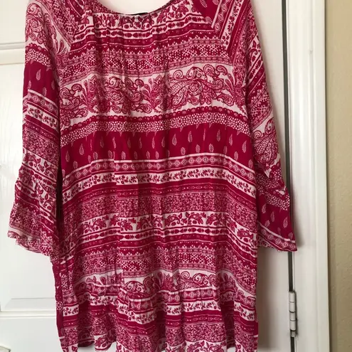 Absolutely Famous Paisley Pink Boho Bell Sleeve Top XL NWT