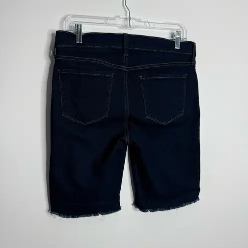 NYDJ Briella Bermuda Shorts Frayed Hem Dark Wash In Rinse Size 10 Petite