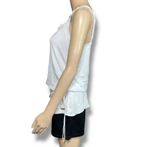 Lole Womens Tank Top Embroidered Elastic Peplum Waistband Pullover White Large