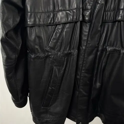Vintage Wilson Leather Full Zip Drawstring Waist Jacket in Black Size Large