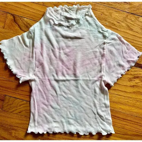 Free People Movement White and Pink Tie Dye Lettuce Edge Short Sleeve Crop Top Size XS