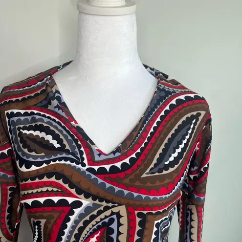 BO & NIC Dress Women’s Size Small Retro Abstract Print Knit Shift Dress Sleeve Red