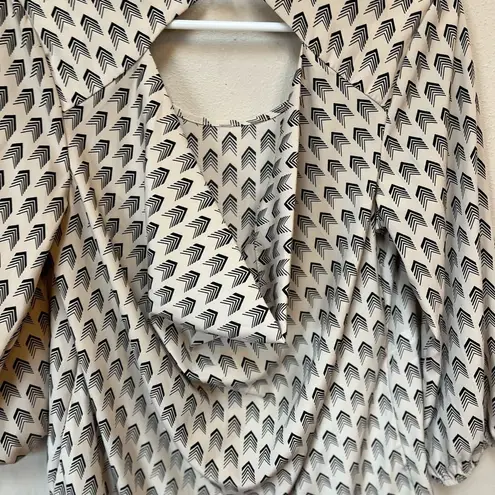 Moa Moa Boho Chiffon Blouse Black Arrow Print 3/4 Sleeve Small