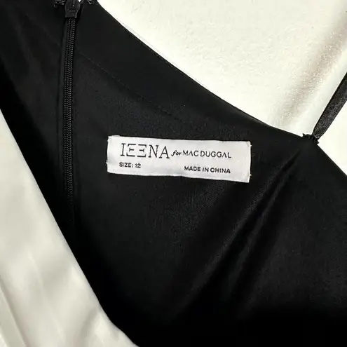 Mac Duggal Colorblock One-Shoulder Satin Gown in Black White Size US 12