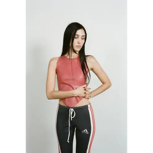 Miaou Jinx Top in Strawberry Large New Womens Faux Leather Vegan Cropped Tank Red