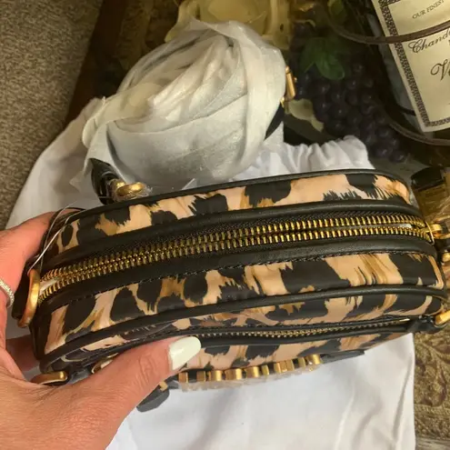 Moschino Authentic Learher/canvas zip top cheetah print Crossbody