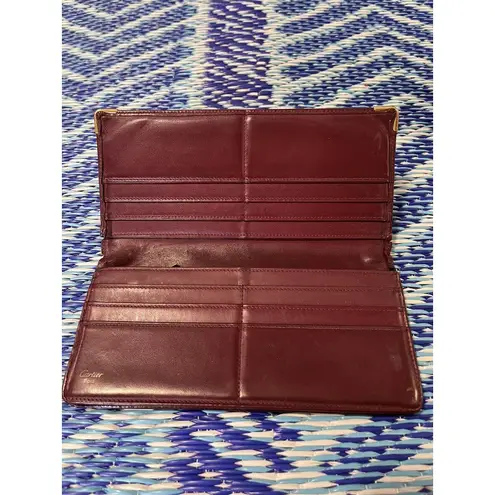 Cartier Long Wallet Mastrin Bordeaux Leather Authentic Cherry Red