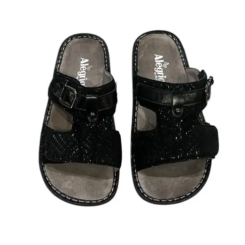 Alegria PG LITE PEG-530 Black Dazzler Leather Slip On Slide Platform Sandals 39