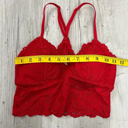 Aerie  Red Floral Lace Racerback Peep Hole Lined Bralette XS