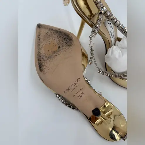 Jimmy Choo Saeda 100 Liquid Leather Heel in Crystal Honey