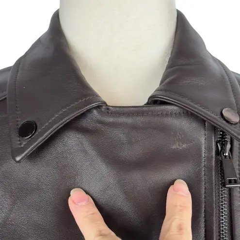 Etcetera Brown Genuine Leather Jacket Black Knit Moto Biker Short Jacket Size XS