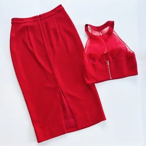 Dress the Population NEW Women’s Elliana Two-Piece Faux Halter Set Rouge