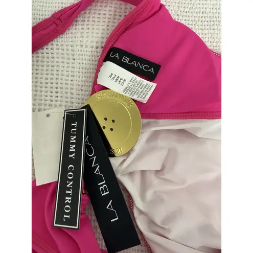 La Blanca Womens Scoop Back Side Button One Piece Swimsuit Flamingo Pink Size 6