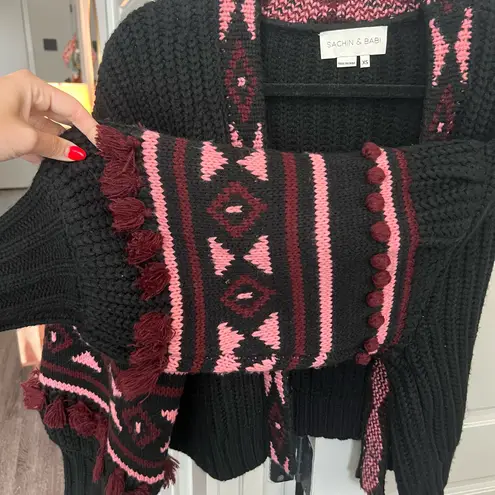 Sachin + Babi Landon Knit Cardigan in Black Burgundy Peony
