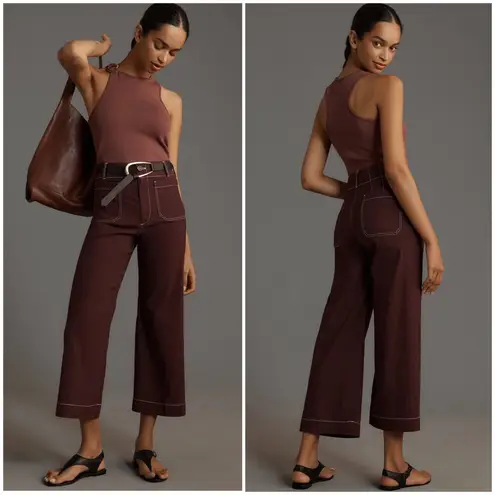 Anthropologie  The Colette Merrick White Contrast-Stitch Cropped Wide-Leg Pant 24