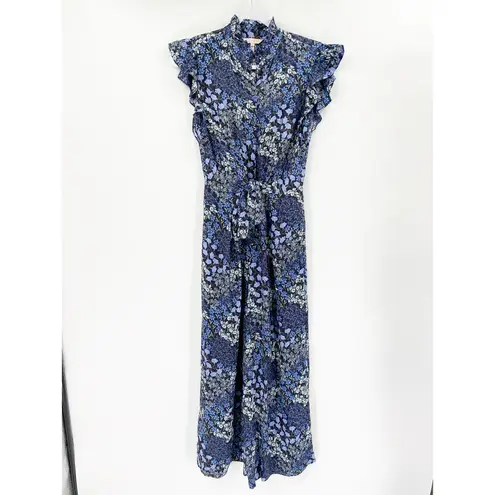 Rebecca Taylor Ava Silk Navy Blue Floral Print Crop Wide Leg Jumpsuit Size 2