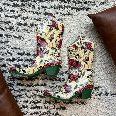 Nomad Rose & Skull Cowboy Rain Boots - Size 7