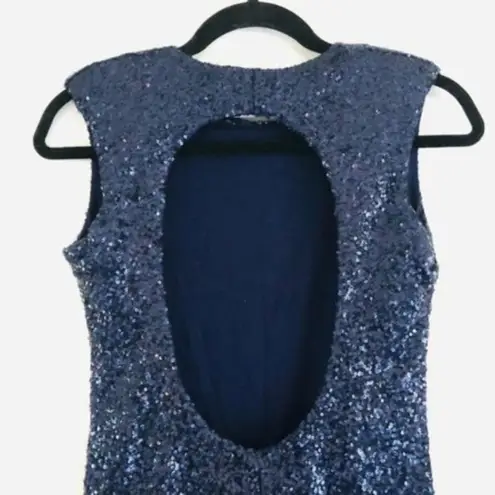 ASOS Dress 6P Sequin Back Cut Out Navy Blue Petite Vegas New Years Eve Party