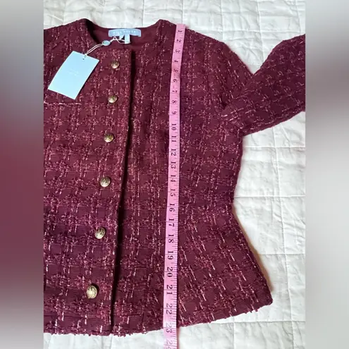 Hill House NWT Burgundy Valentina Tweed Jacket with Gold Buttons Old Money - Med