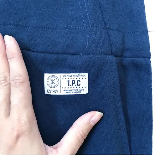 One Piece • Racer Jumpsuit onesie navy white knit zip front loungewear unisex