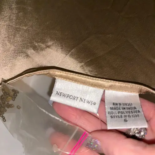 Newport News Gold satin long beaded sequins Slip nightgown lingerie NWTS size 6