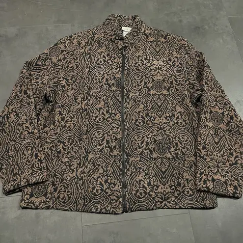 White Stag Women's XL Full Zipper Sweatshirt Black & Tan Ornate Unique F-85