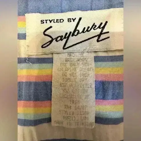 VTG SAYBURY Lightweight Lounge Rainbow STRIPED Half Zip ROBE/DRESSING GOWN Sz M Blue Size M