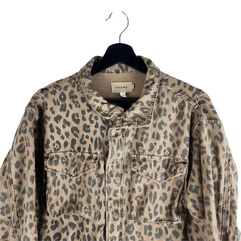 Frame  Cheetah Print Denim Jacket Full Zip Snap Buttons Size M