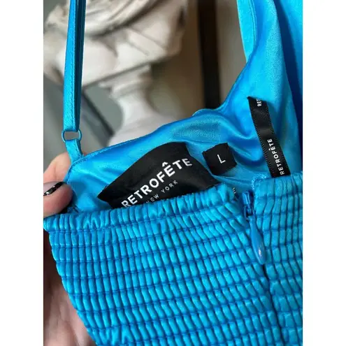 Retrofête RETROFETE Janessa Satin Mini Dress Aqua Blue Womens Large