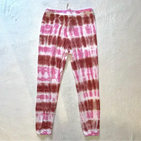 Sundry Women's Pink White Drawstring Waist Tie Dye Joggers Sweatpants Medium (2)