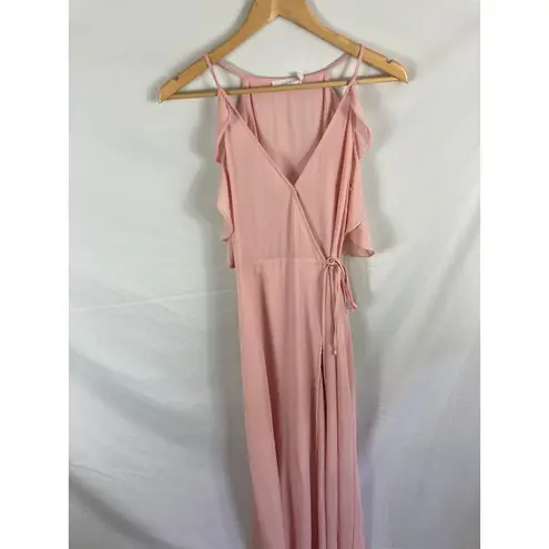 Lush Clothing Lush Cold Shoulder Wrap Ruffle Tie Front Maxi Dress Pink Size Medium