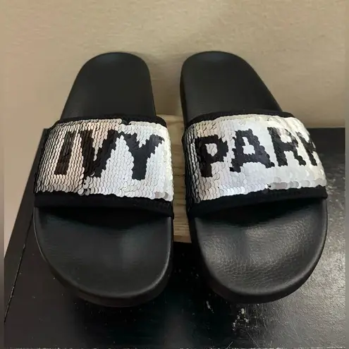 Ivy Park Sequin Slider Metallic Silver Revolve Womens Size 6 Beyoncé Adidas