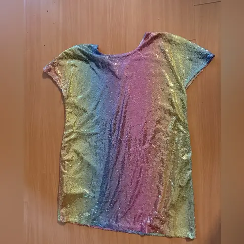 Rare Fringe & Co rainbow ombré Sequin Dress Blue