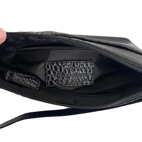 Etienne Aigner Vintage Black Shiny Croc Embossed Leather Shoulder Bag