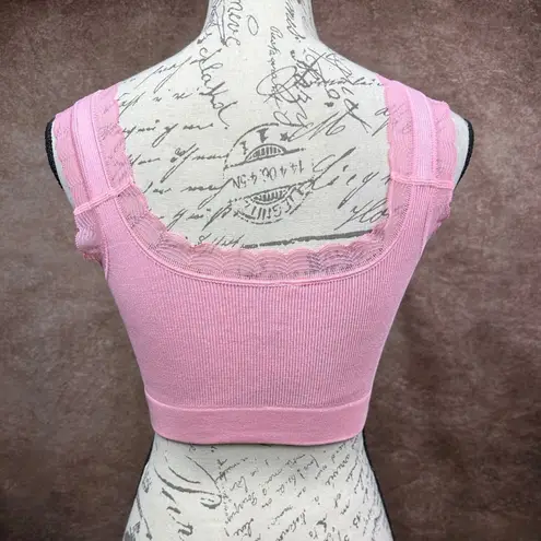 Rhonda Shear Ribbed Knit Lace Trim Leisure Bra