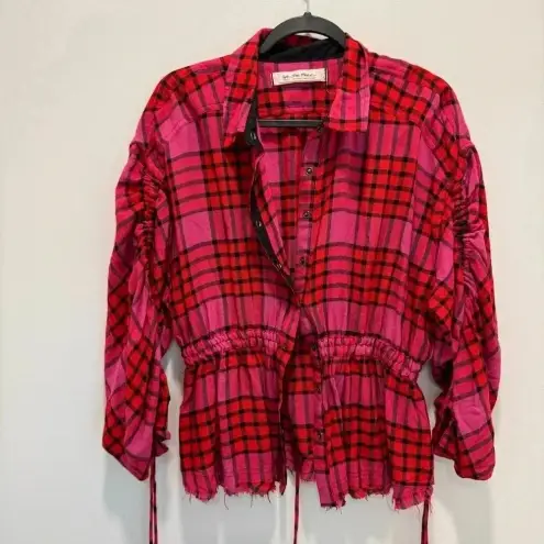 Free People  pacific dawn red plaid button down shirt s